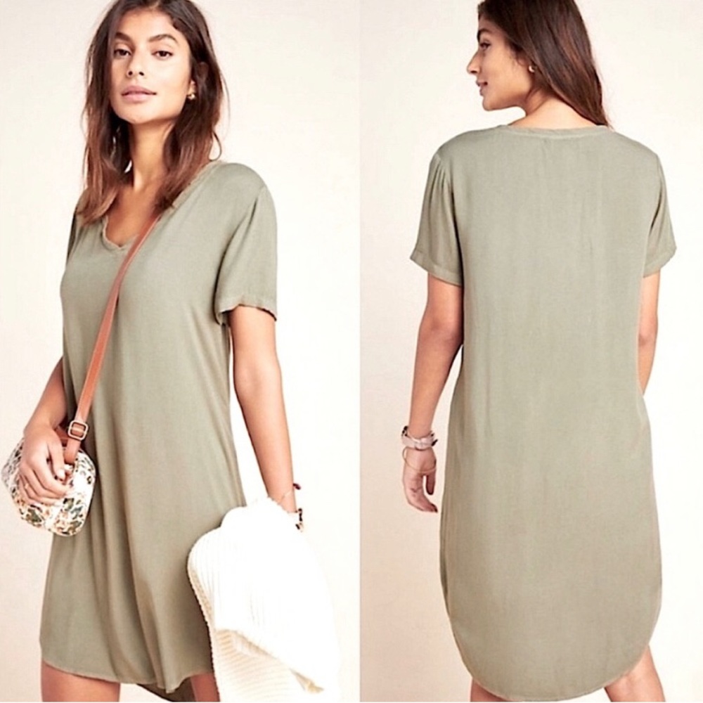 Cloth & Stone Green V-neck Shirt Dress